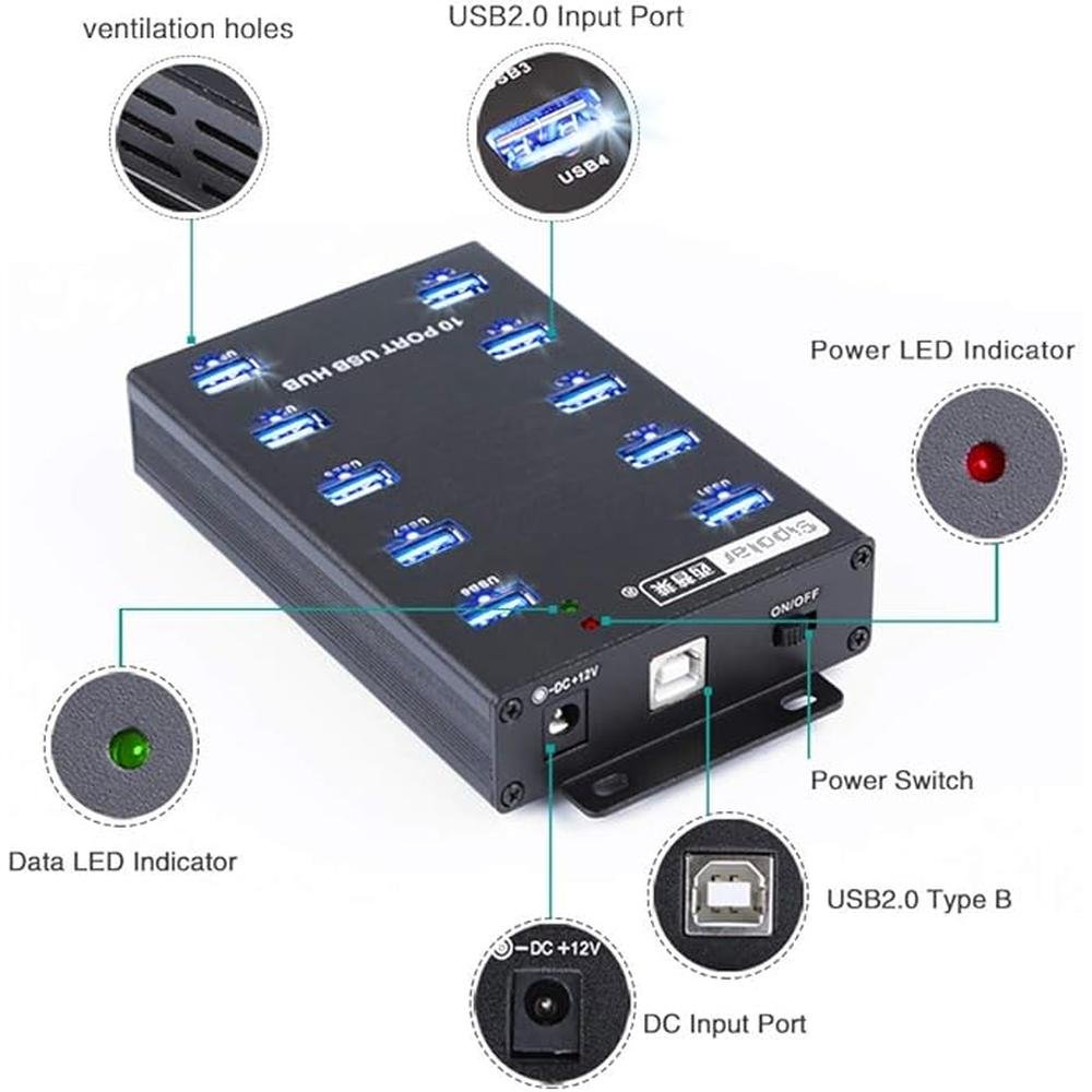 Sipolar-USB Hub- 10 Ports USB Data Hub-Industrial USB – In Use