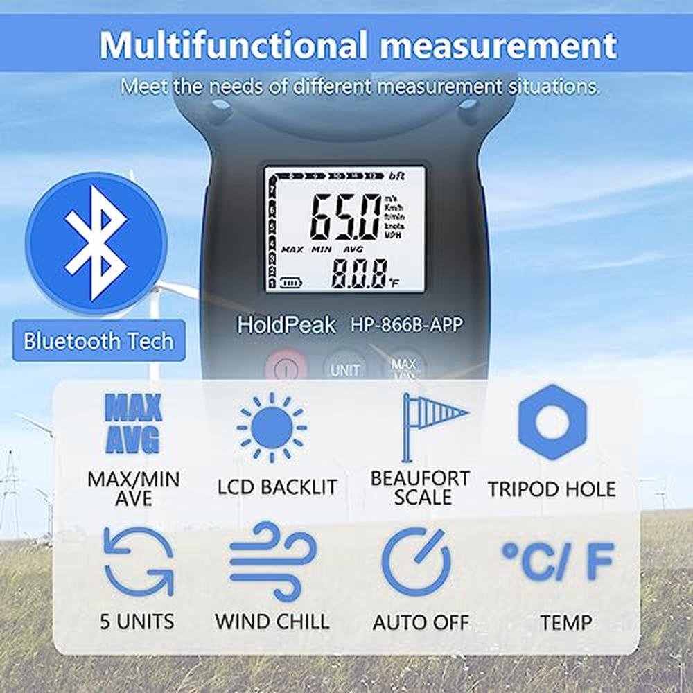 HoldPeak Handheld Anemometer Bluetooth – Close-up Detail