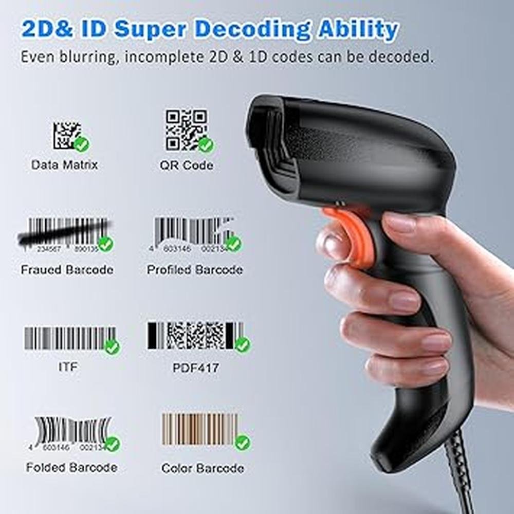 Scanner Code: Symcode USB 2D Barcode Scanner Handheld Wired – Side View