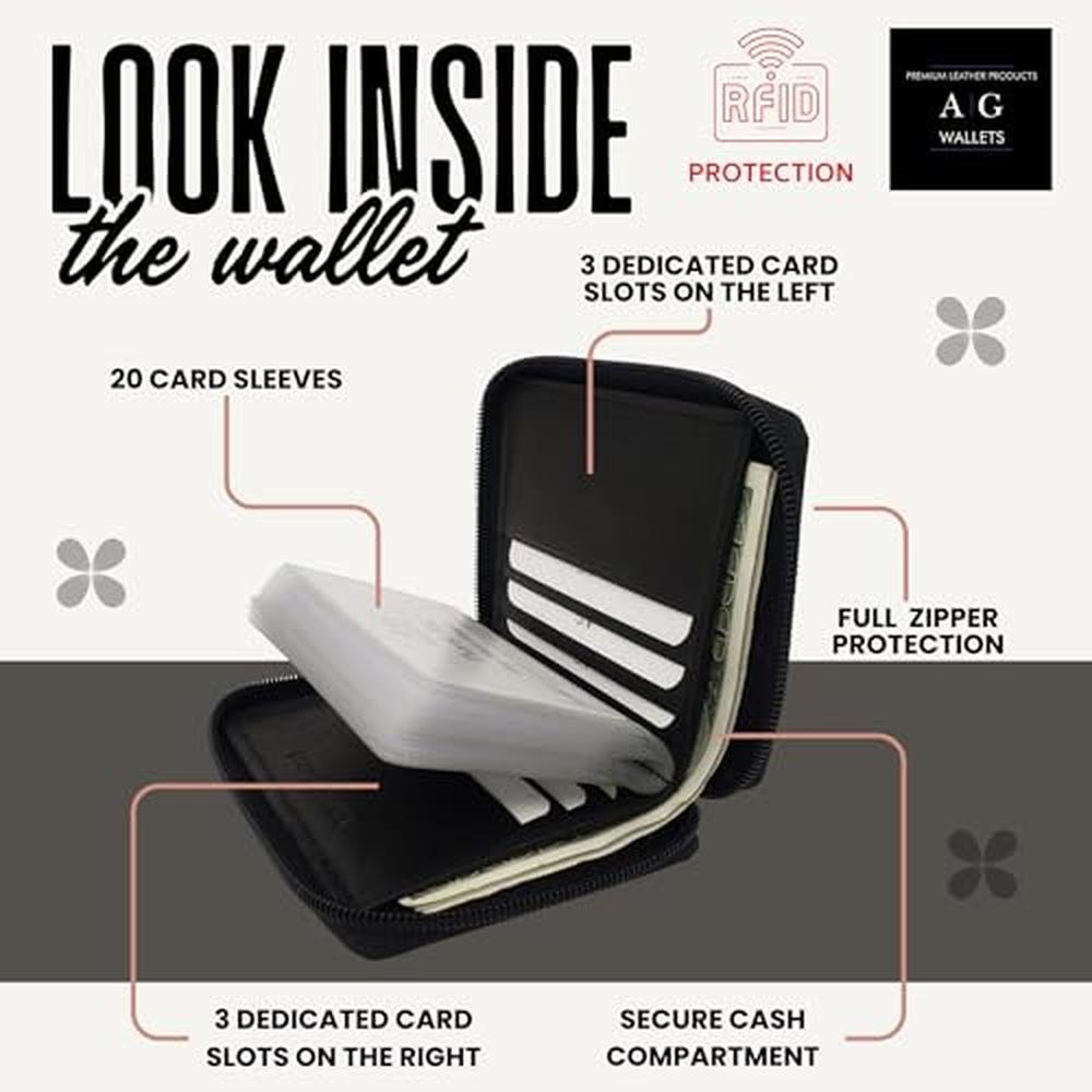 ag wallets Mens Zip Around Leather Wallet with Inserts – Side View