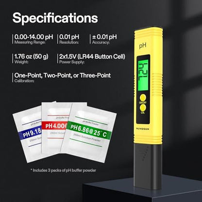 Premium Digital pH Meter: Vivosun High-Accuracy Pen-Type pH – Side View