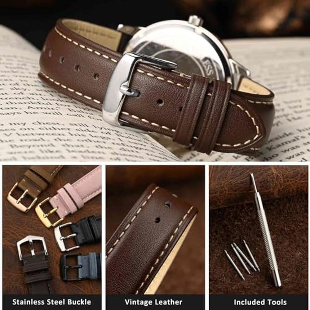 WOCCI 18mm: Vintage Leather Watch Band – Close-up Detail