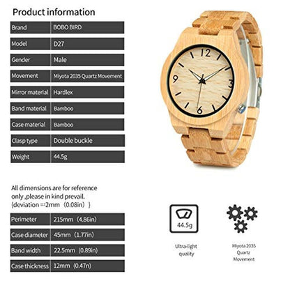 Watch Bobo: BOBO BIRD D27 Men's Bamboo Wooden Watch – Packaging