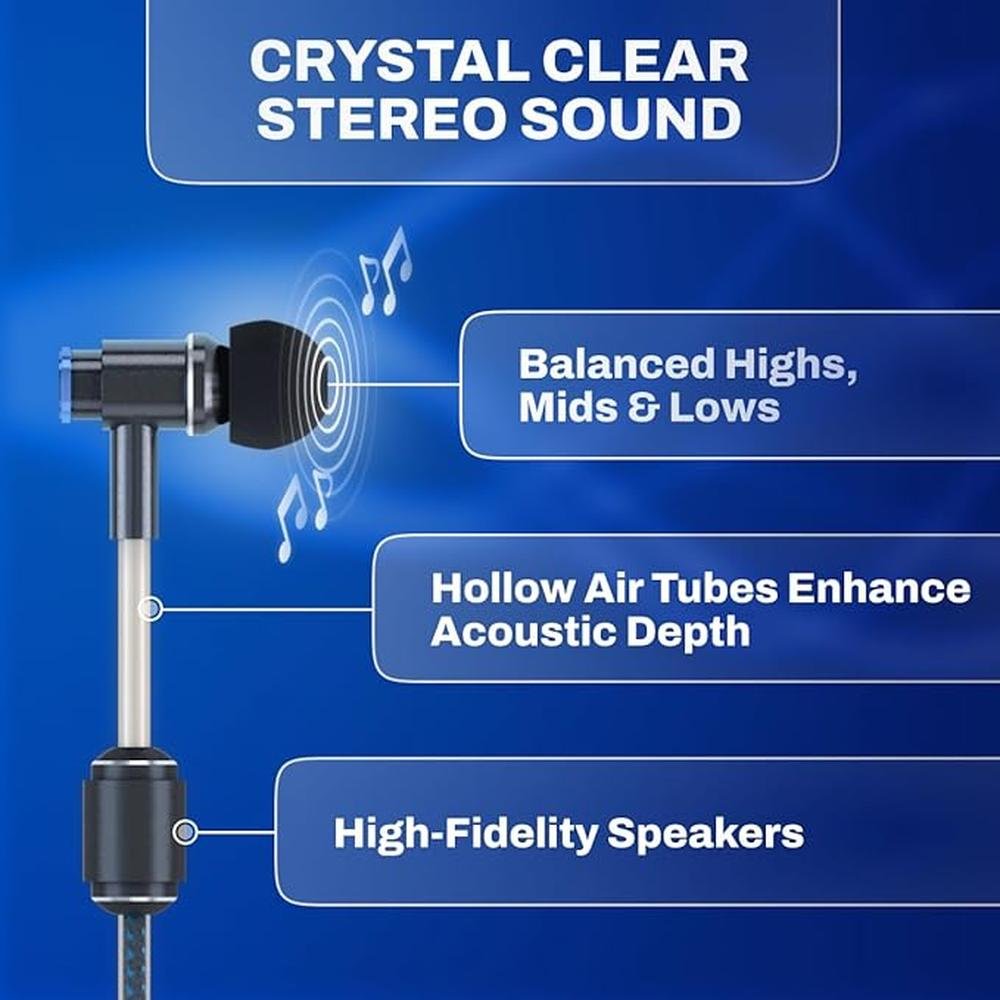 DefenderShield Air Tube Stereo Wired Earbuds – Close-up Detail
