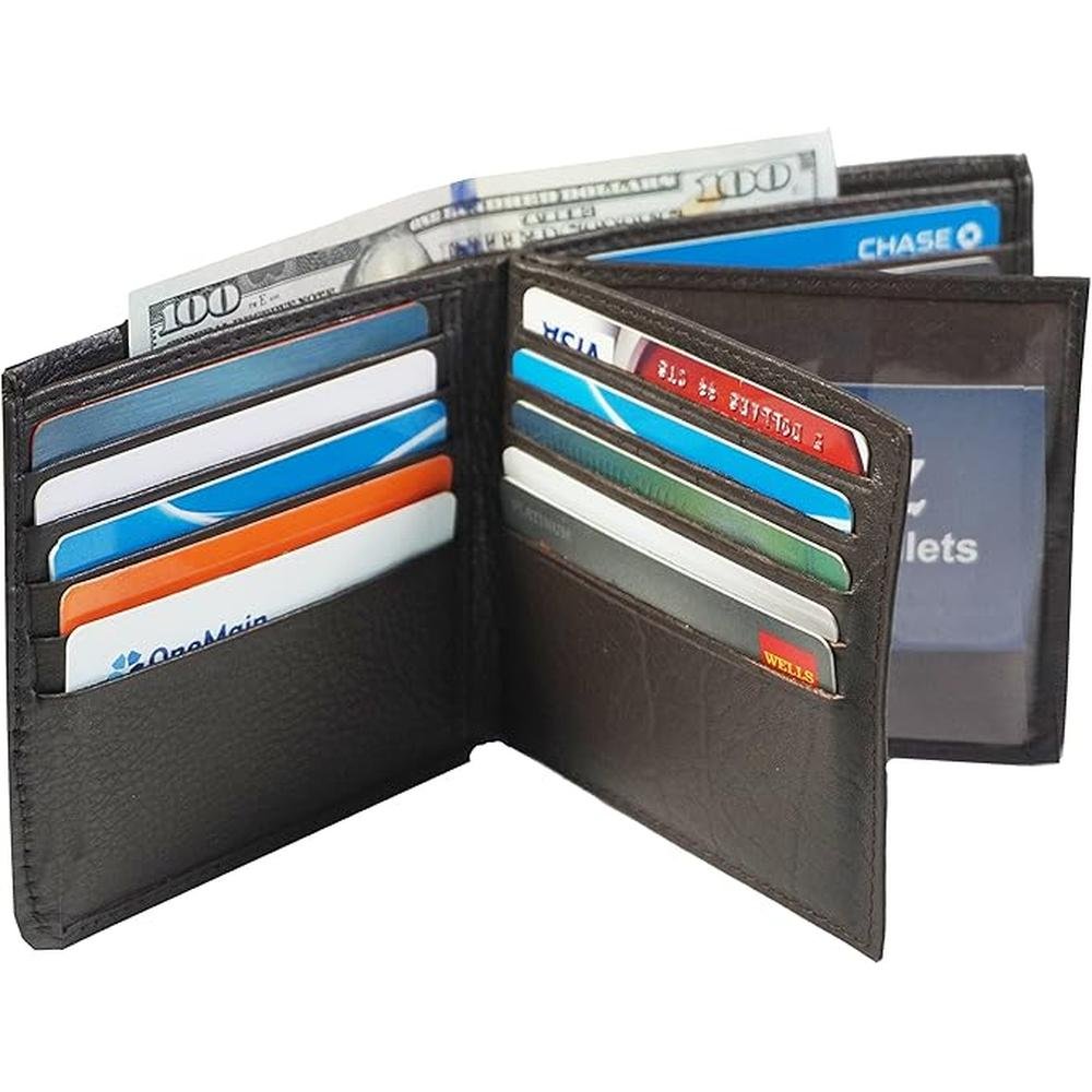 European Hipster Mens Wallet Thick Large Bifold 20 Cards – Close-up Detail
