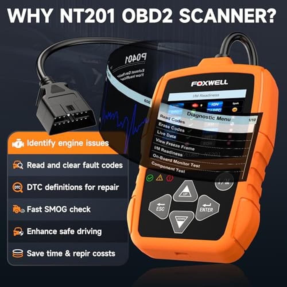 FOXWELL NT201 OBD2 Scanner: Premium Car Diagnostic Tool – Side View