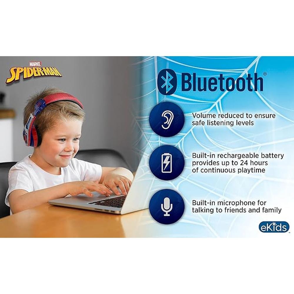 eKids Spiderman Wireless Bluetooth Portable Headphones with – In Use
