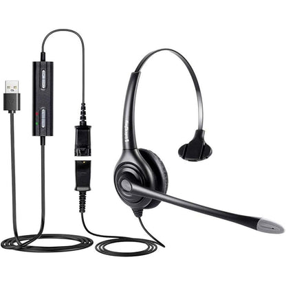 VoiceJoy USB Plug Corded Headphone Call Center Noise – Front View