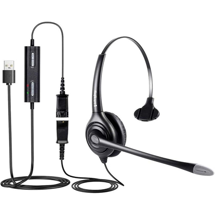 VoiceJoy USB Plug Corded Headphone Call Center Noise – Front View