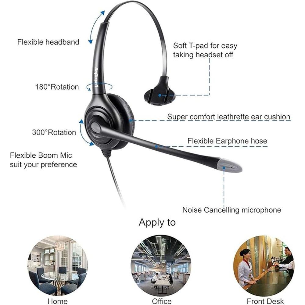 VoiceJoy USB Plug Corded Headphone Call Center Noise – Side View