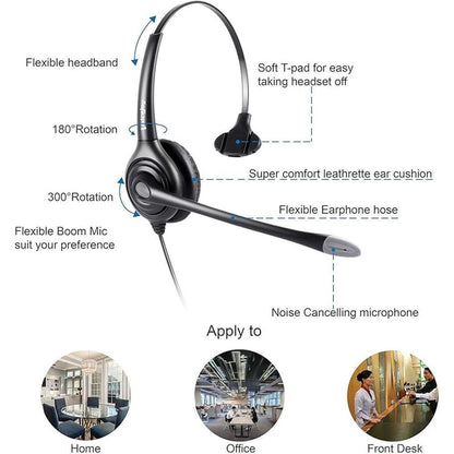 VoiceJoy USB Plug Corded Headphone Call Center Noise – Side View