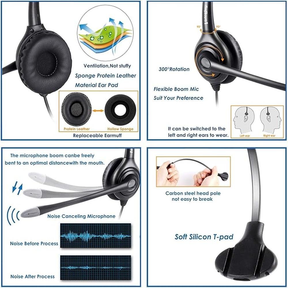 VoiceJoy USB Plug Corded Headphone Call Center Noise – Close-up Detail