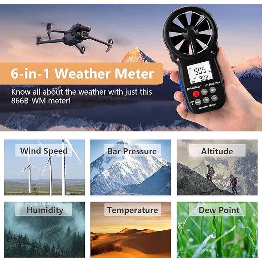 Wind HoldPeak: HoldPeak 866B WM Handheld Anemometer – Side View