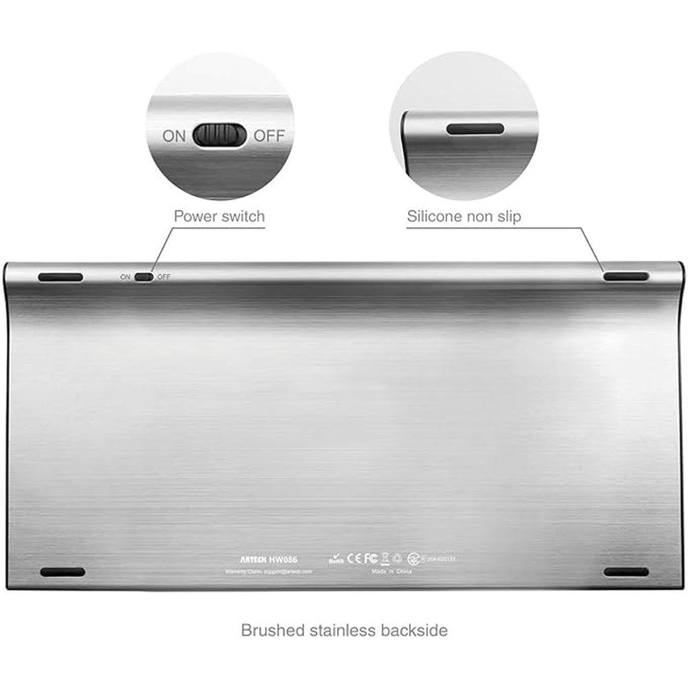 Arteck Keyboard: Arteck 2.4G Wireless Keyboard Stainless – Side View