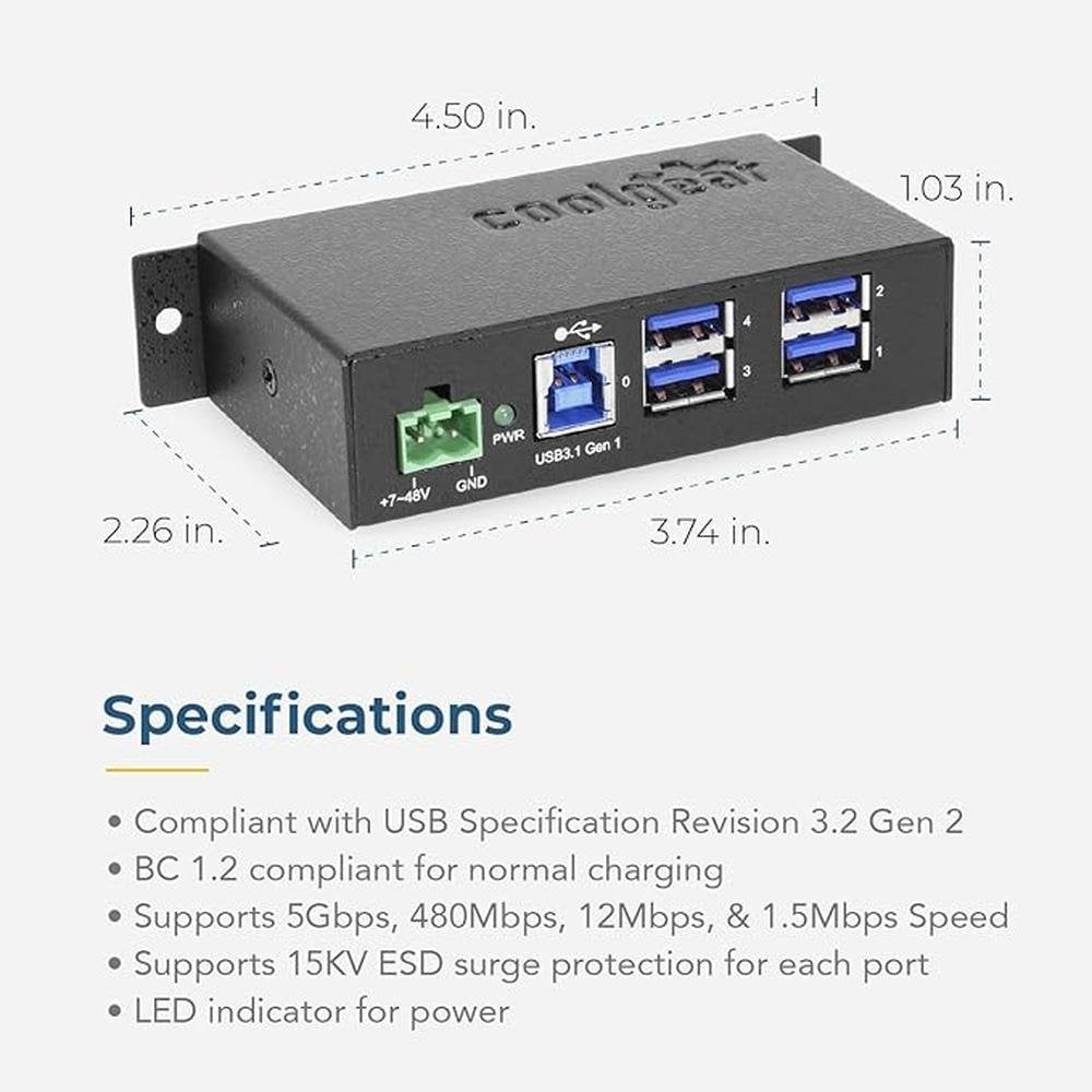 4 Port USB 3.2 Gen 1 Powered Hub w/ESD Surge Protection – In Use