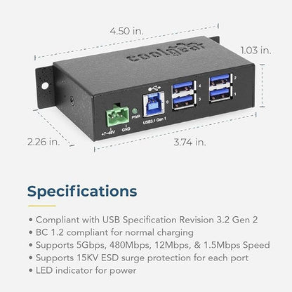 4 Port USB 3.2 Gen 1 Powered Hub w/ESD Surge Protection – In Use