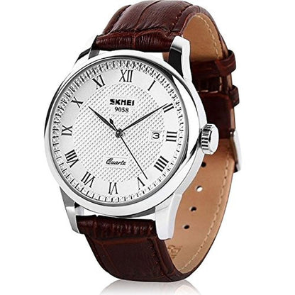 Mens Leather Band Quartz Watch – Front View