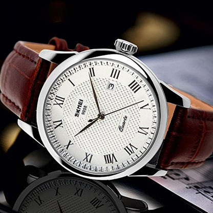 Mens Leather Band Quartz Watch – Close-up Detail