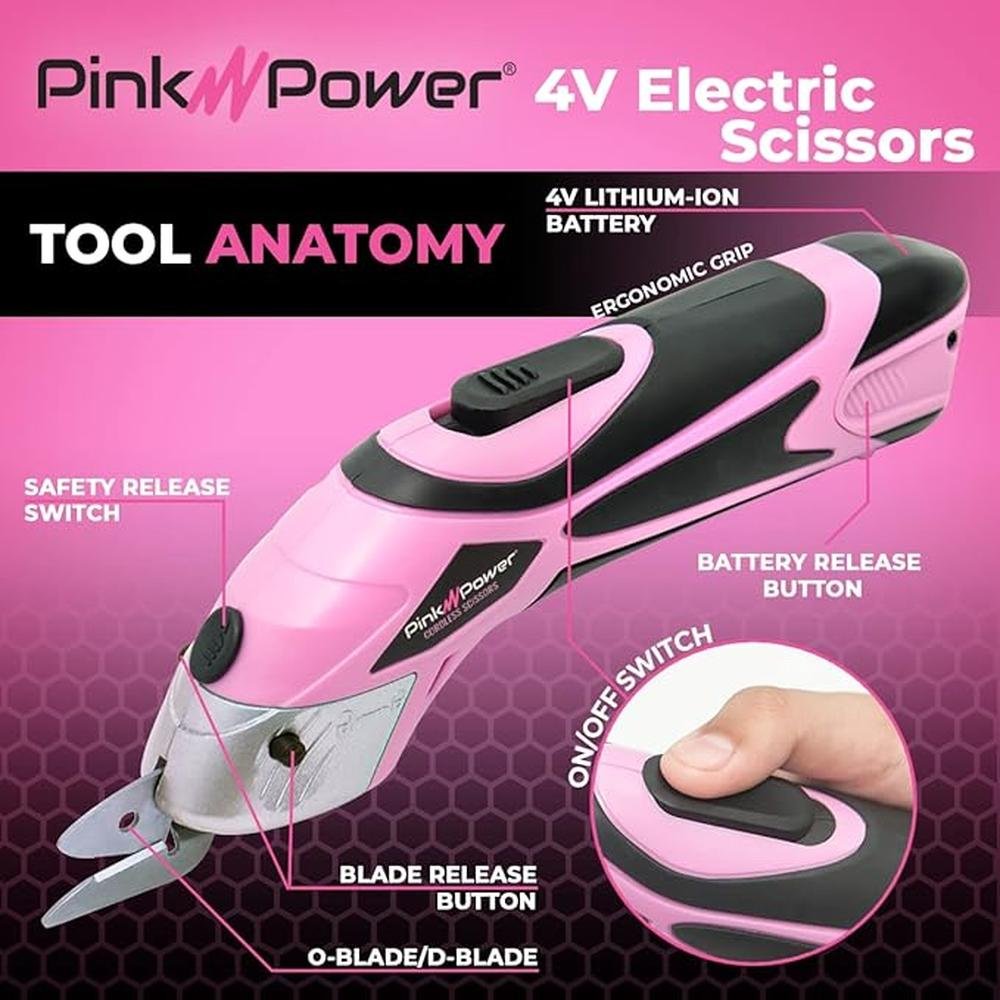 Fabric Cutter: Pink Power Cordless Electric Scissors Heavy – Side View