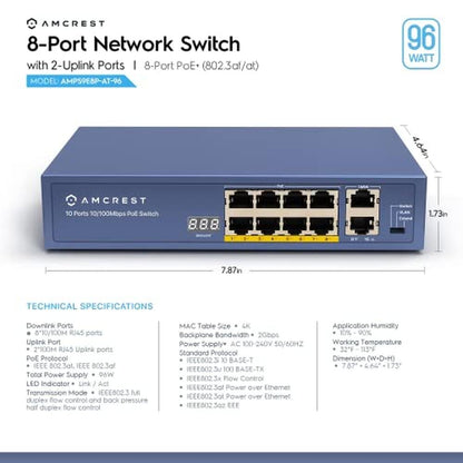 Amcrest 8-Port POE Switch Power Over Ethernet POE+ Switch – In Use