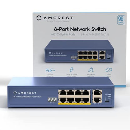 Amcrest 8-Port POE Switch Power Over Ethernet POE+ Switch – Packaging