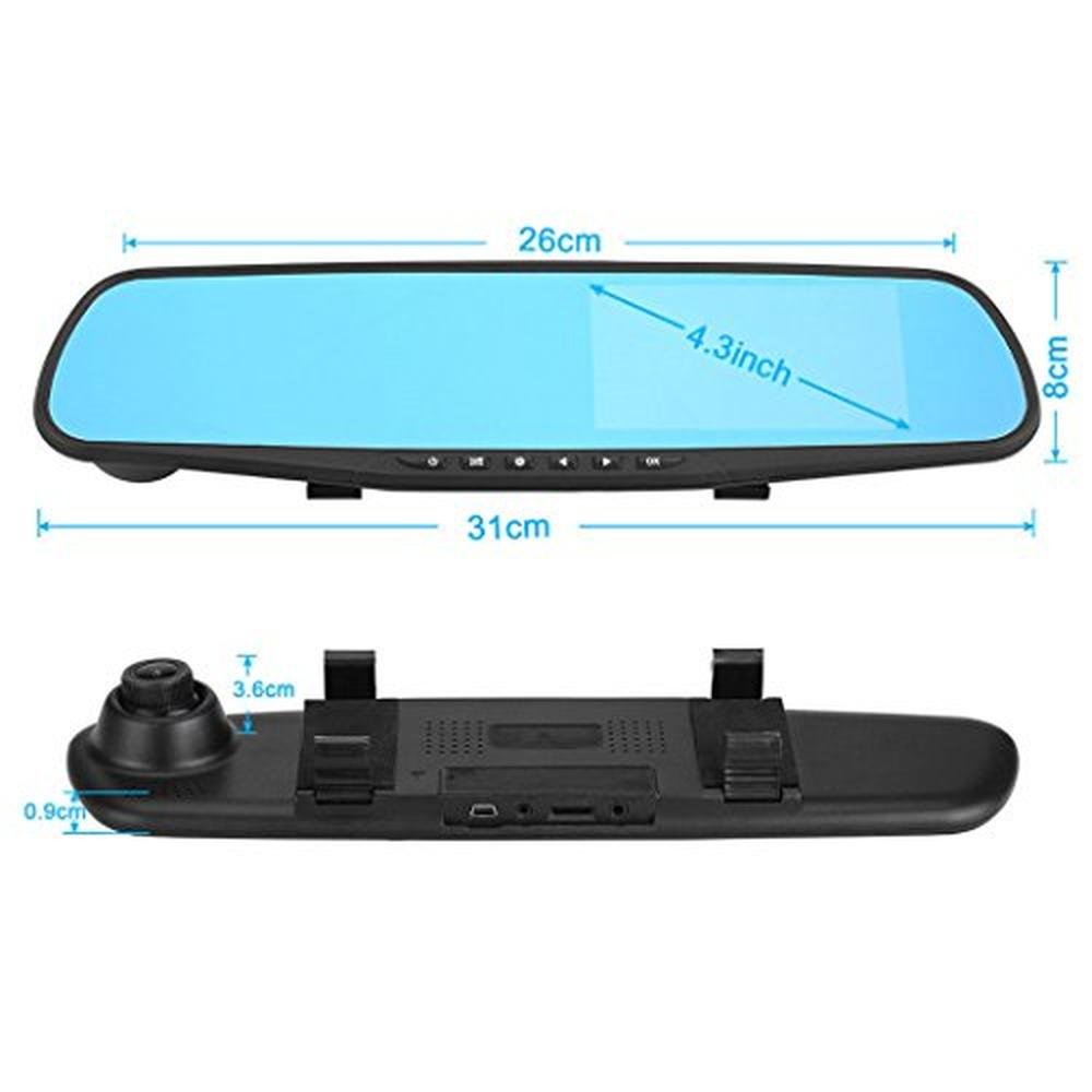Car Rear View Mirror: 4.3 Inch Dual Lens Camera – Close-up Detail
