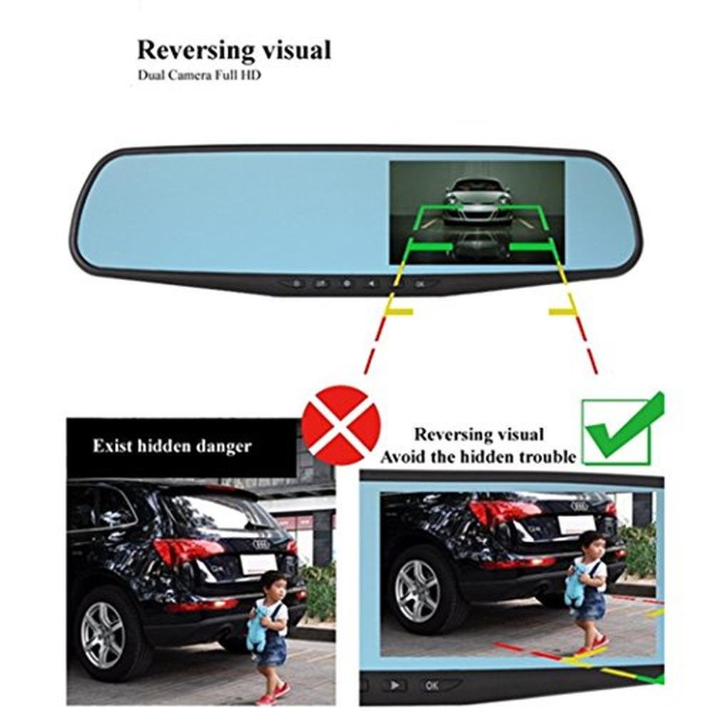 Car Rear View Mirror: 4.3 Inch Dual Lens Camera – In Use