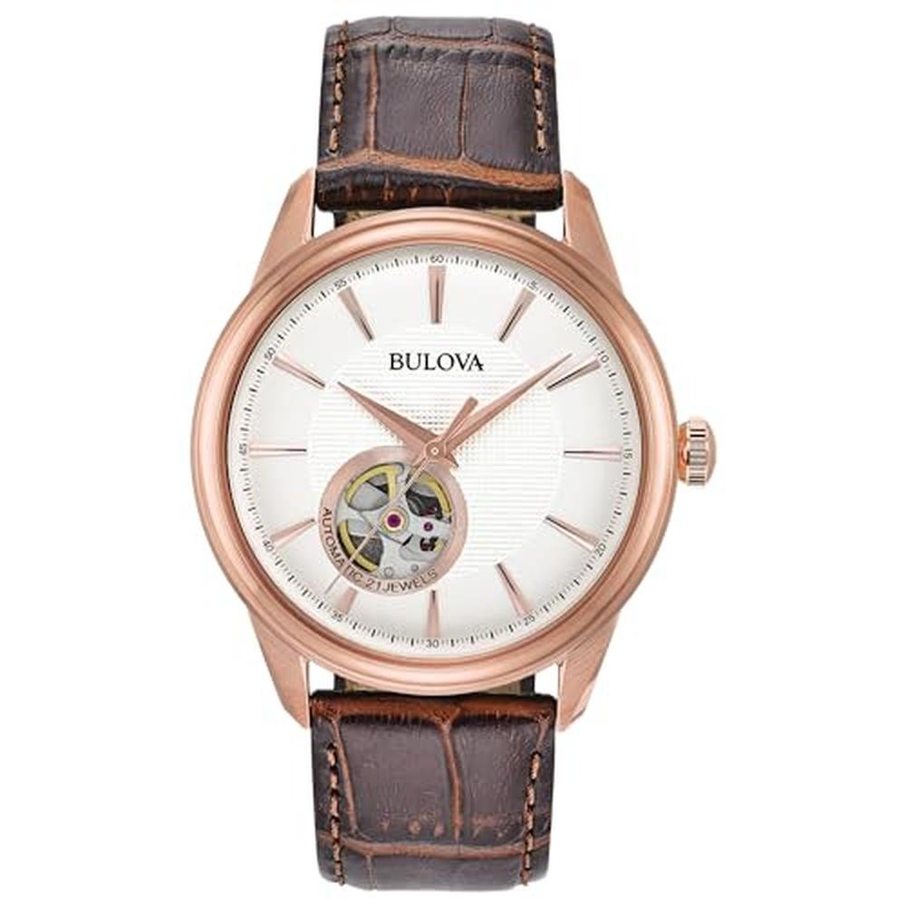 Bulova Men's Classic 3 Hand Automatic Rose Gold Stainless – Front View