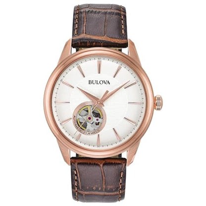 Bulova Men's Classic 3 Hand Automatic Rose Gold Stainless – Front View