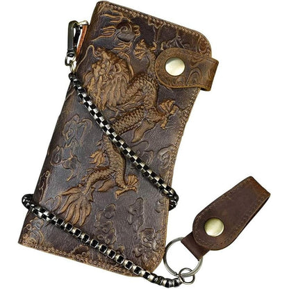 Wallet Men: Luxury Leather Long Wallet Chain Wallet Card – Front View