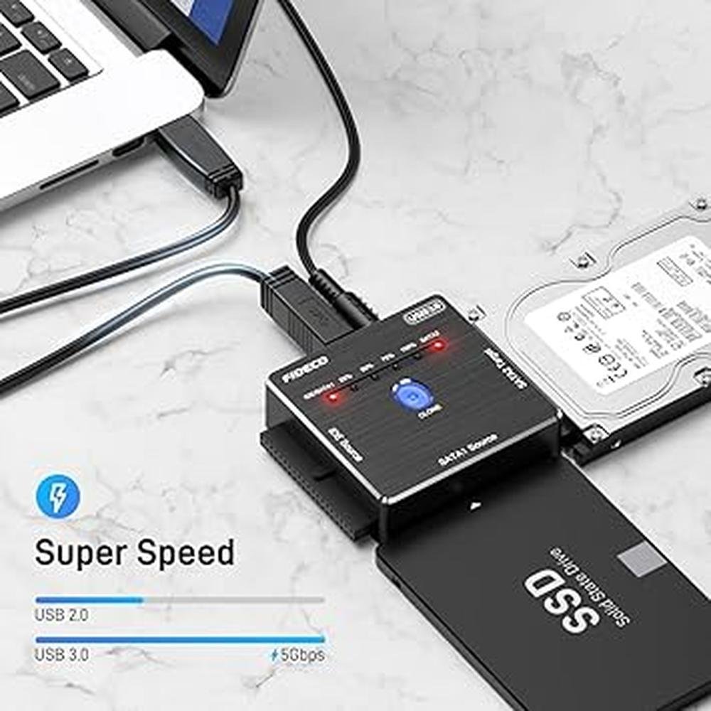SATA IDE to USB 3.0 Adapter: FIDECO Premium Hard Drive – Side View