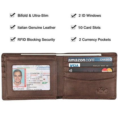 Wallet for Men-Genuine Leather RFID Blocking Bifold Stylish – Close-up Detail