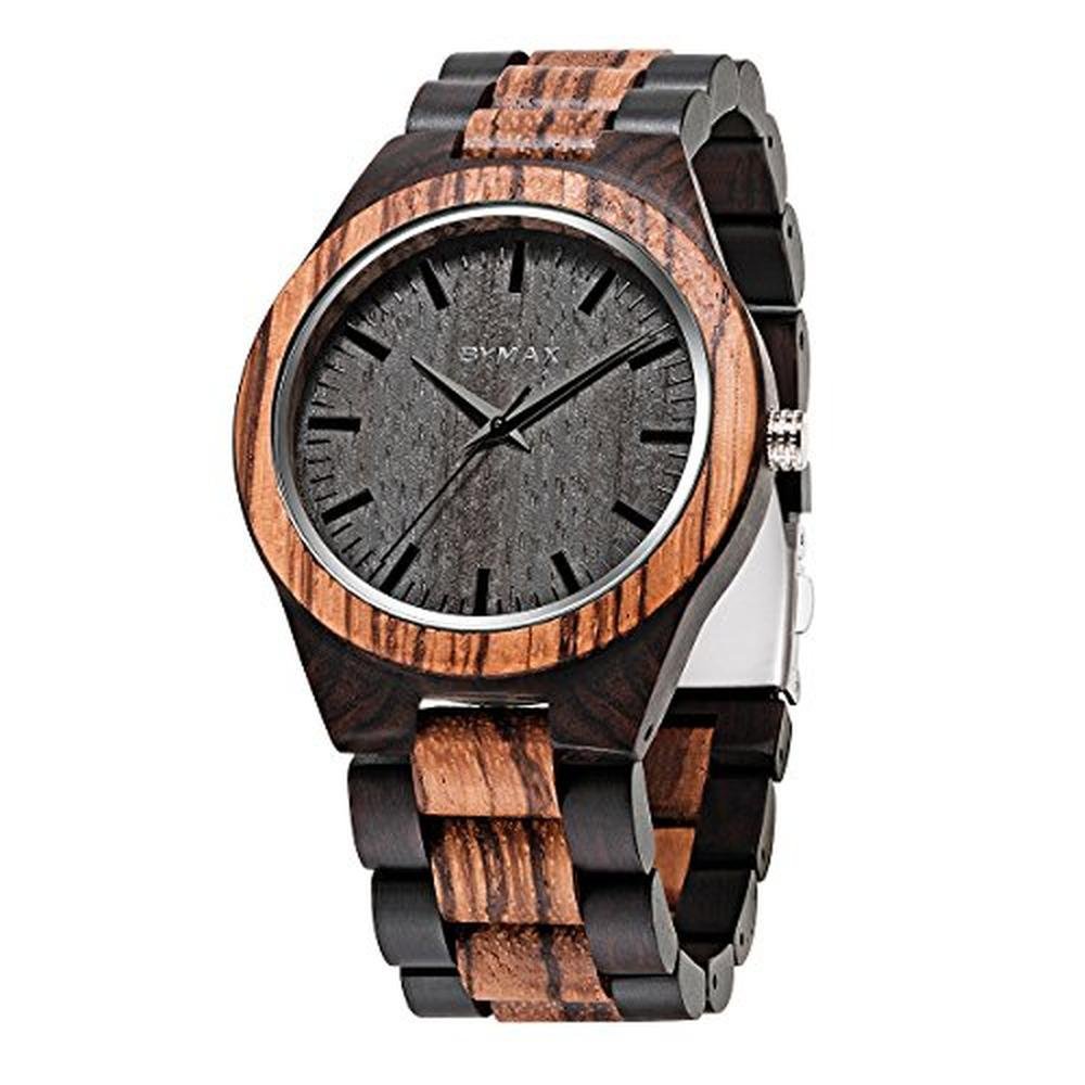 Bymax Men Wood Watch Quartz: Handmade Wooden Wrist Watch – Front View