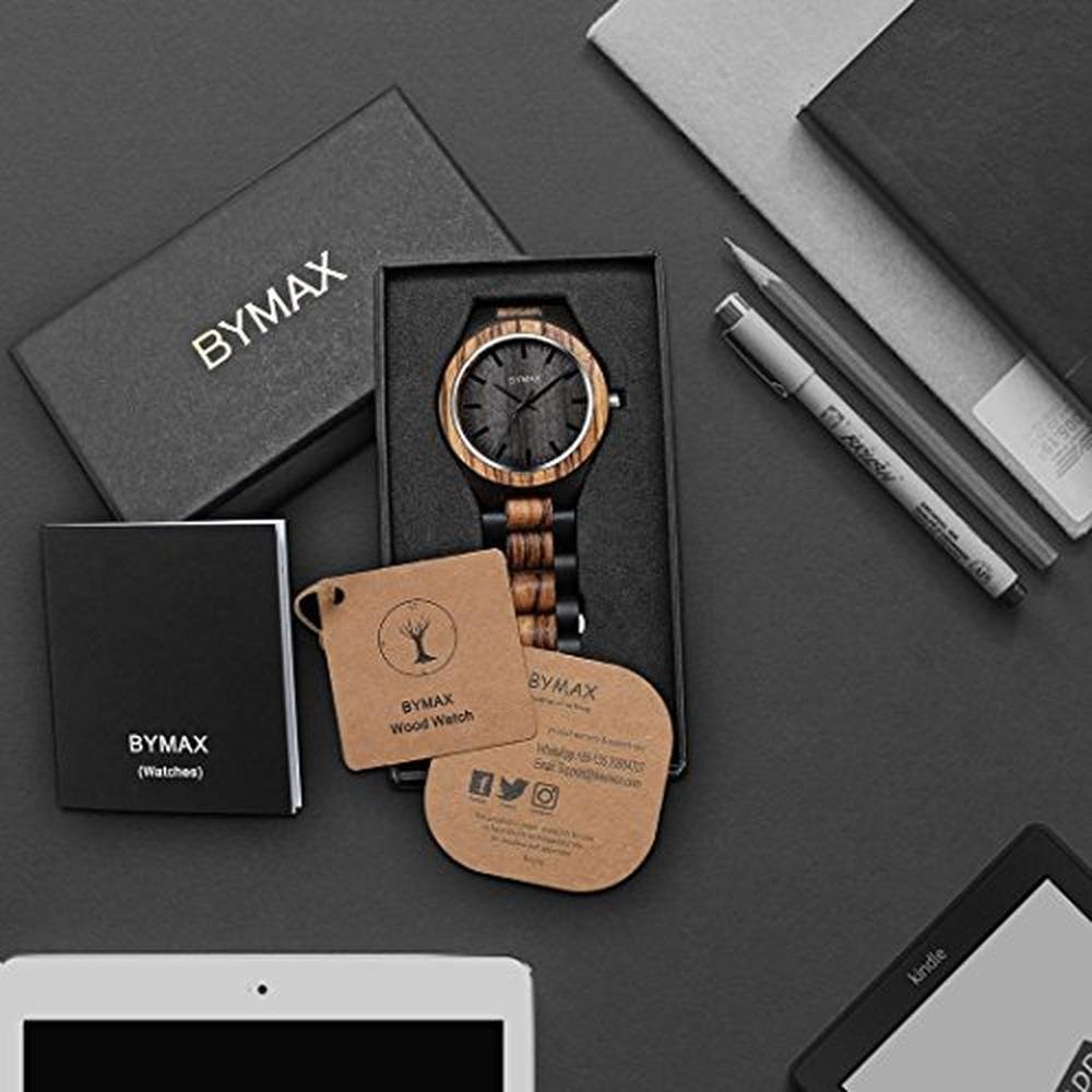 Bymax Men Wood Watch Quartz: Handmade Wooden Wrist Watch – Side View