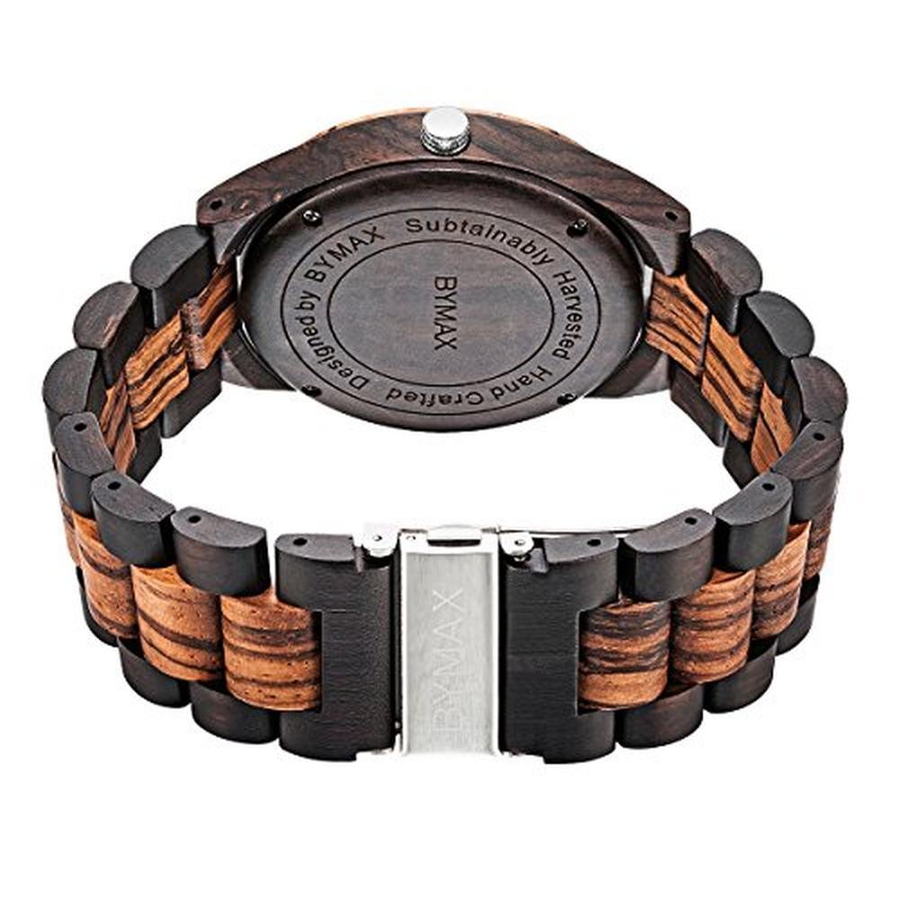 Bymax Men Wood Watch Quartz: Handmade Wooden Wrist Watch – Close-up Detail