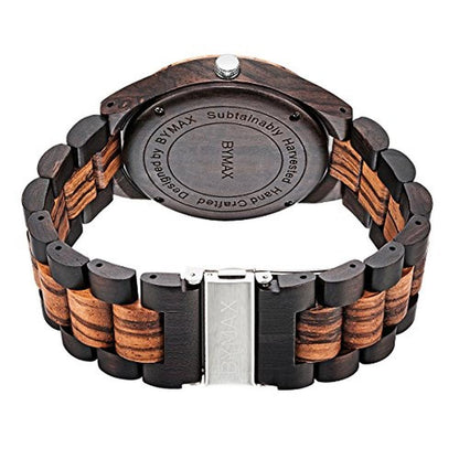 Bymax Men Wood Watch Quartz: Handmade Wooden Wrist Watch – Close-up Detail