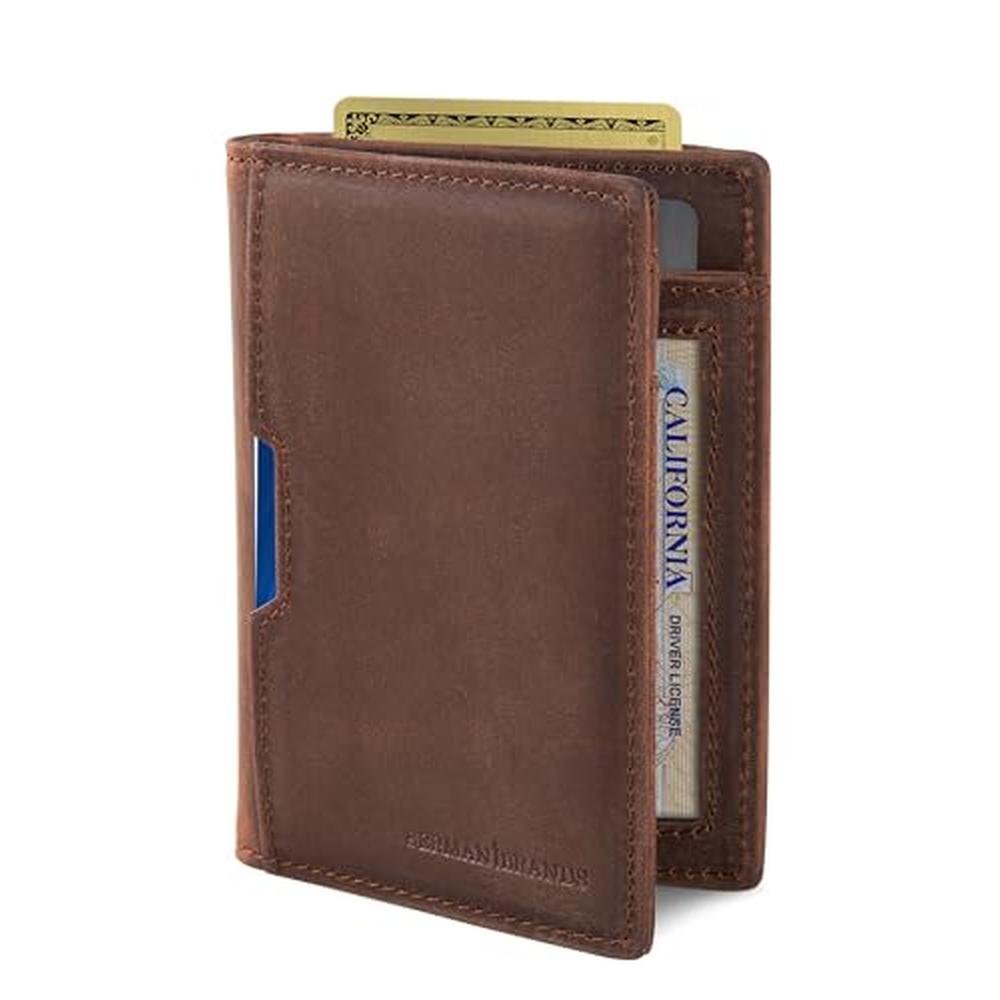 SERMAN BRANDS: Wallets for Men Slim Mens leather RFID – Front View