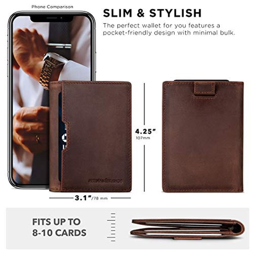 SERMAN BRANDS: Wallets for Men Slim Mens leather RFID – Close-up Detail