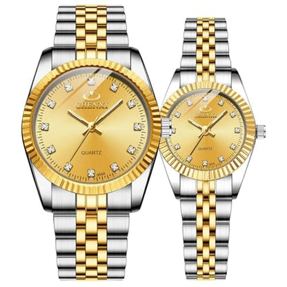 Gold Swiss Watch: Swiss Brand Two-Tone Waterproof Couple – Front View
