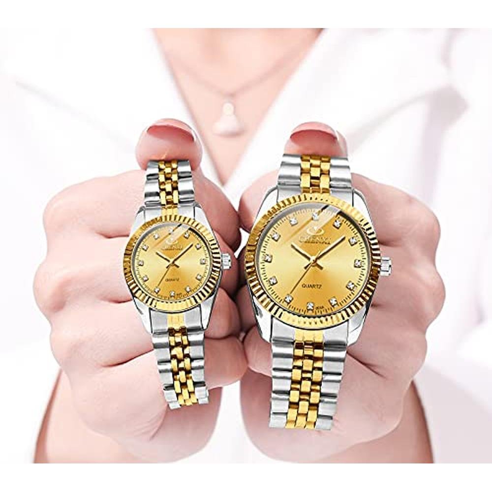 Gold Swiss Watch: Swiss Brand Two-Tone Waterproof Couple – Side View
