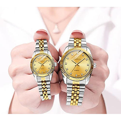 Gold Swiss Watch: Swiss Brand Two-Tone Waterproof Couple – Side View