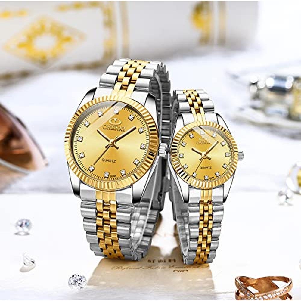Gold Swiss Watch: Swiss Brand Two-Tone Waterproof Couple – Close-up Detail