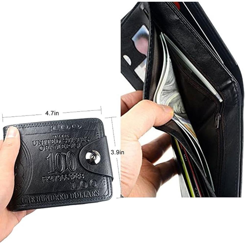 Men's US Dollar Bill Wallet: Premium Leather Credit Card – Close-up Detail