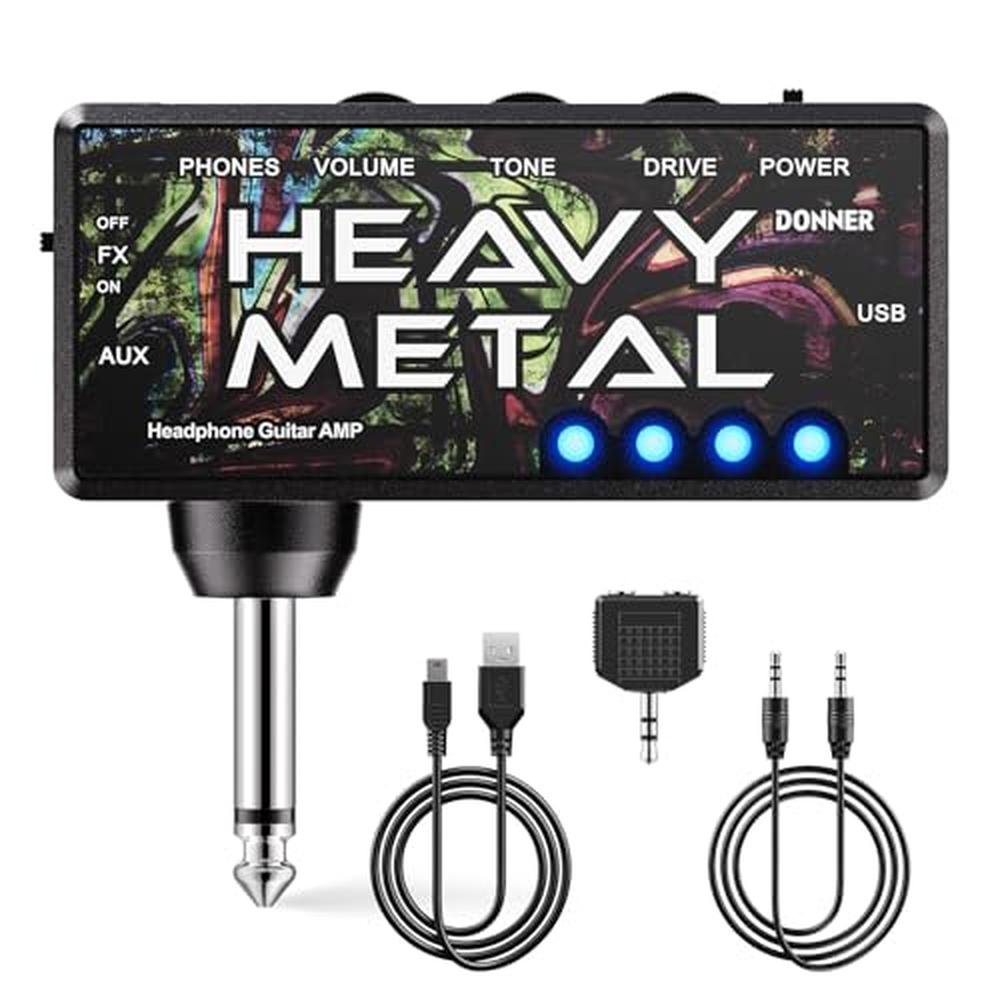 Guitar Headphone: Donner Heavy Metal USB Rechargeable Mini – Front View