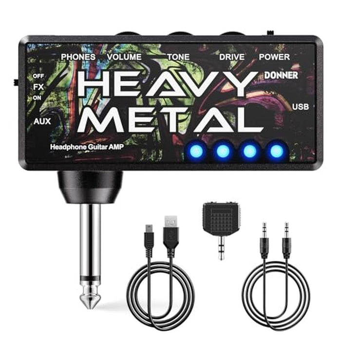 Guitar Headphone: Donner Heavy Metal USB Rechargeable Mini – Front View