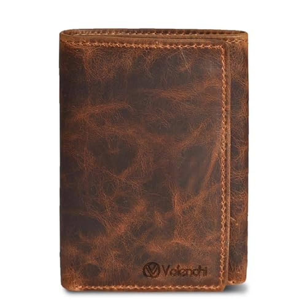 Genuine Leather: Men's RFID Blocking Slim Trifold Wallet – Front View
