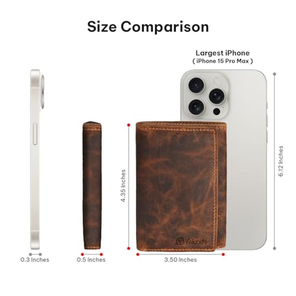 Genuine Leather: Men's RFID Blocking Slim Trifold Wallet – Close-up Detail