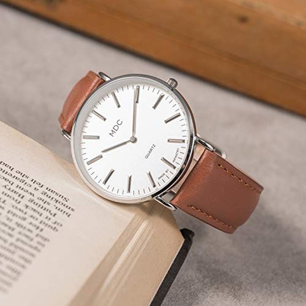 Infantry Classic: MDC Brown Leather Watch – Close-up Detail