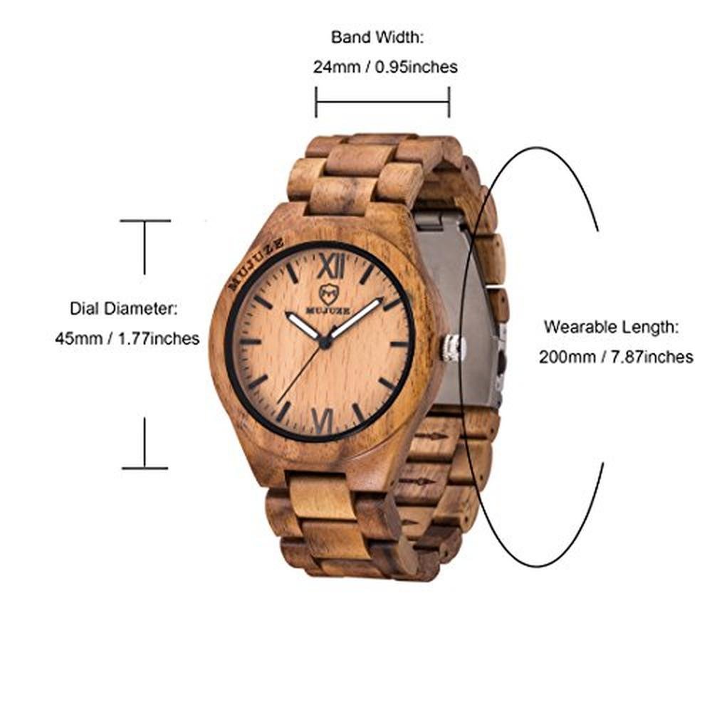 Watch Wooden: MUJUZE Wood Watch Handmade Lightweight Wooden – Close-up Detail