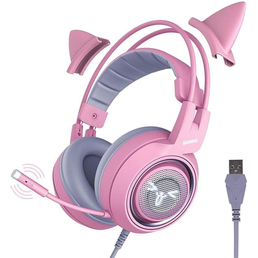 SOMIC G951pink Gaming Headset for PC – Front View